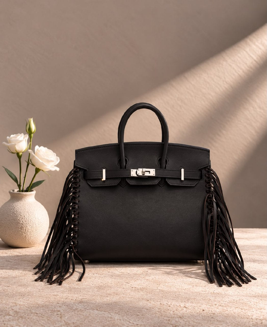 Hermes Fringe Handbag - Black
