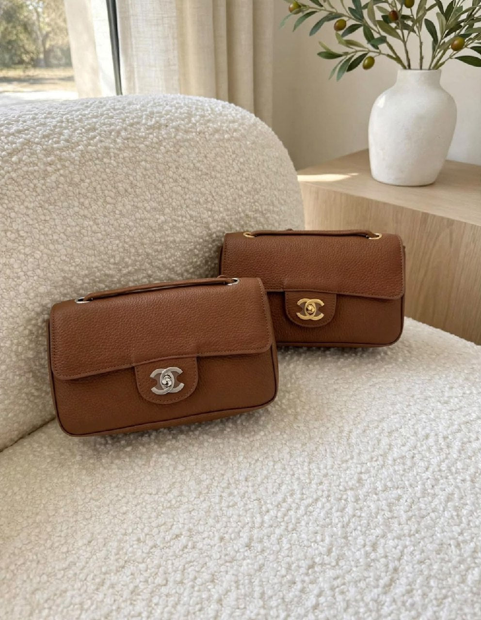 Chanel Pebbled Flap Handbag - Brown