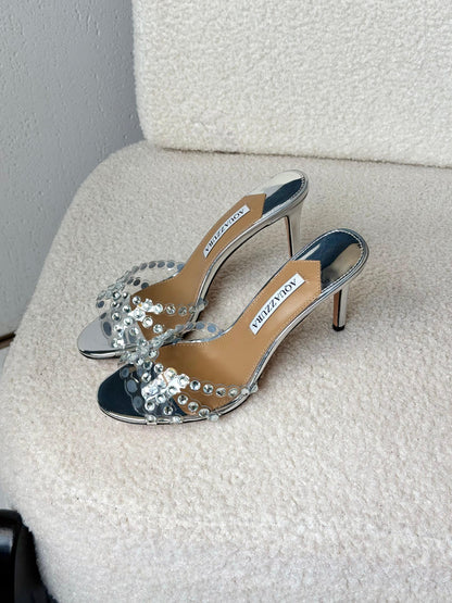 Aquazzura Open-Back Heels - Silver