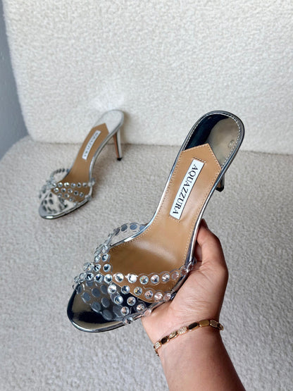 Aquazzura Open-Back Heels - Silver
