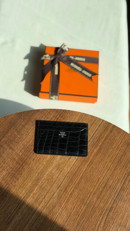 Hermes Card Holder - Black Embossed