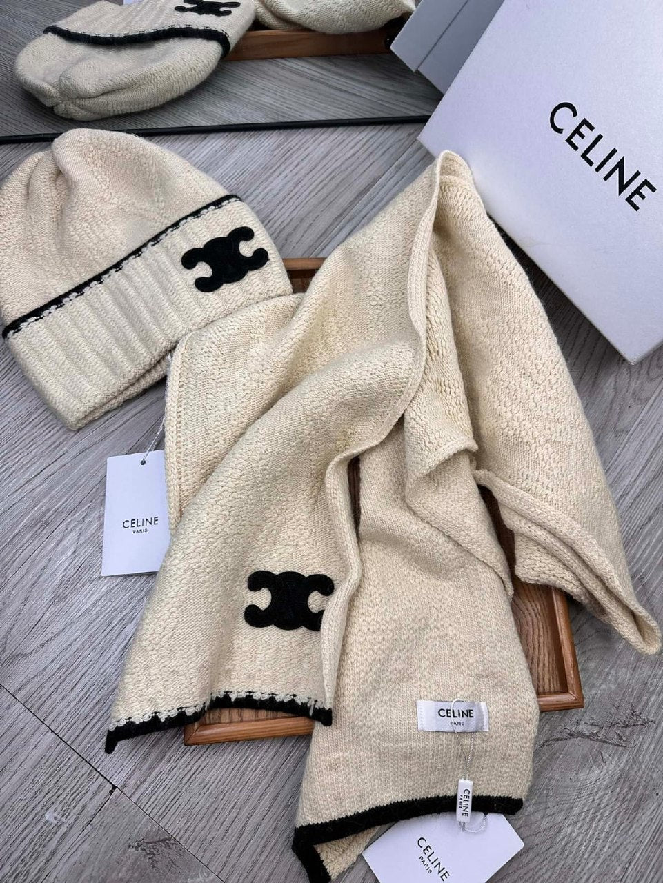 Celine Scarf & Beanie - White