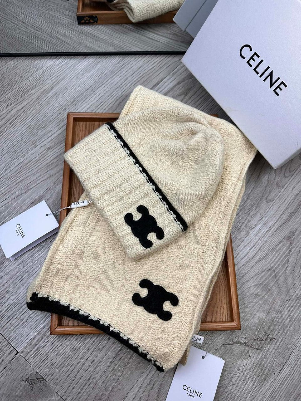 Celine Scarf & Beanie - White