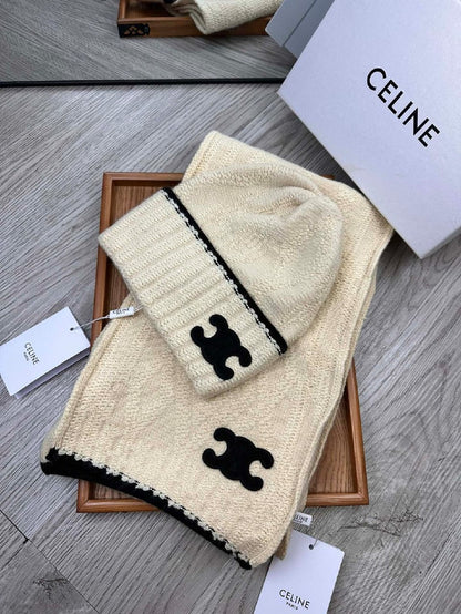 Celine Scarf & Beanie - White