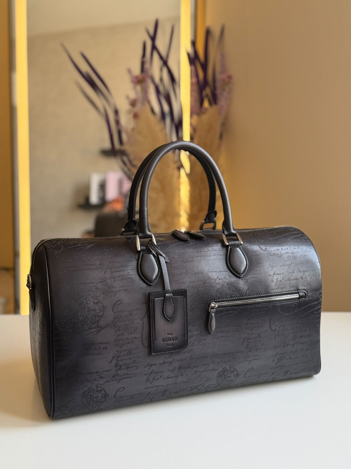 Berluti Barrel Handbag - Dark Grey Embossed