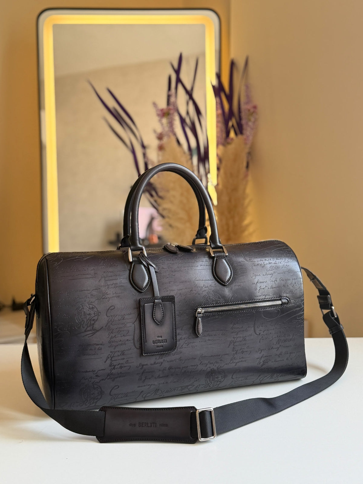 Berluti Barrel Handbag - Dark Grey Embossed