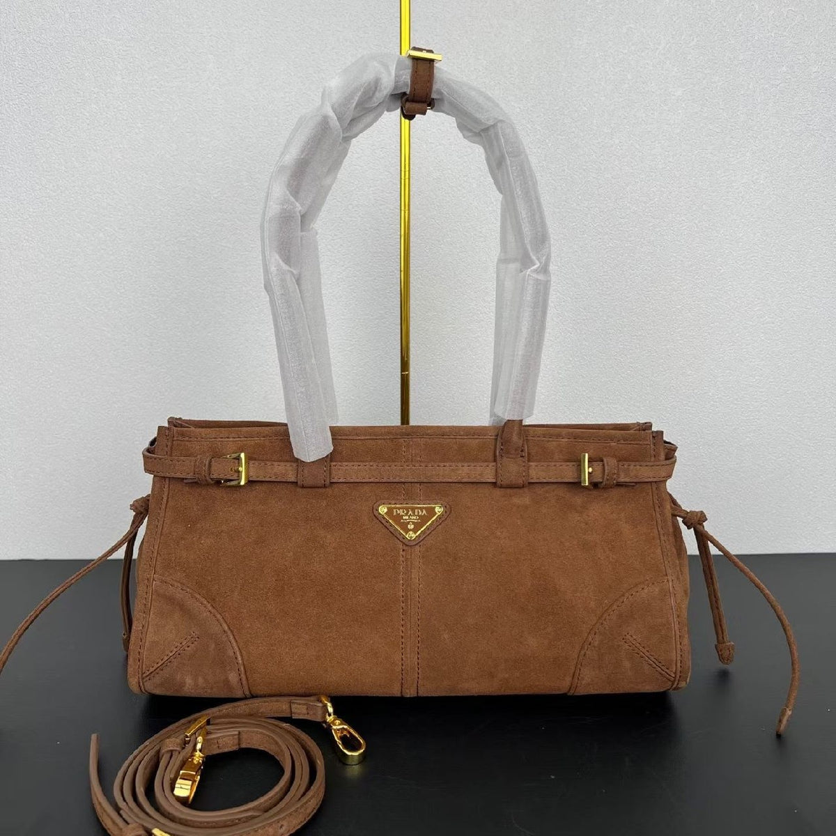 Prada Belted Tote Bag - Brown