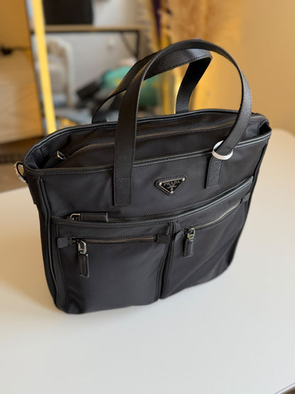 Prada Pocket-Front Tote Bag - Black