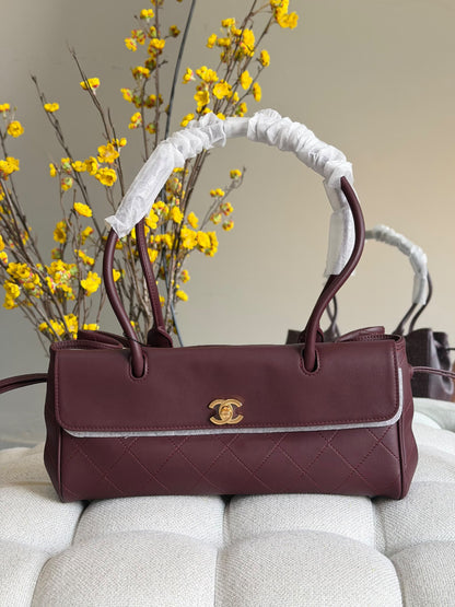 Chanel Banded Handbag - Burgundy