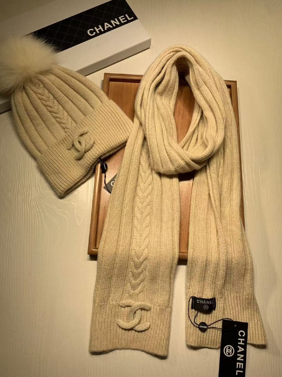 Chanel Scarf & Beanie - Beige