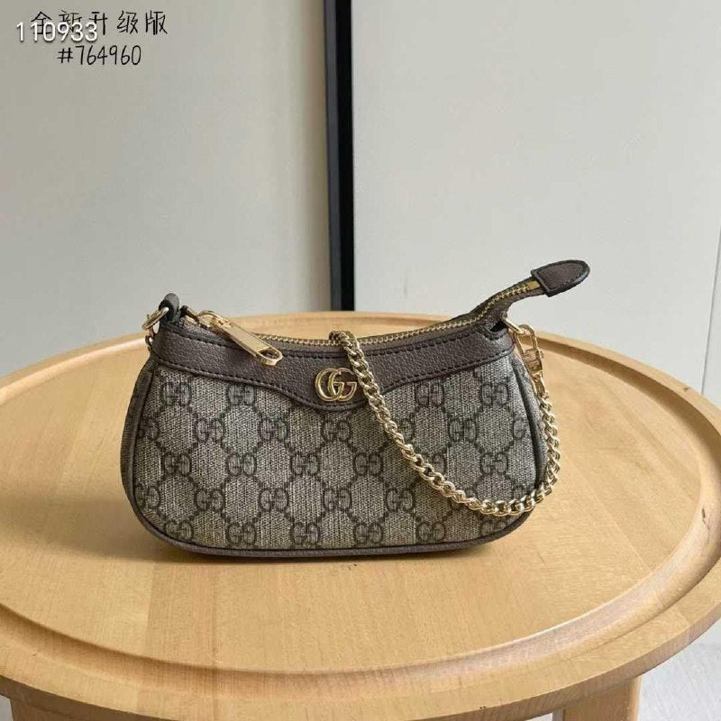 Gucci Shoulder Bag - Grey Canvas with Brown Trim
