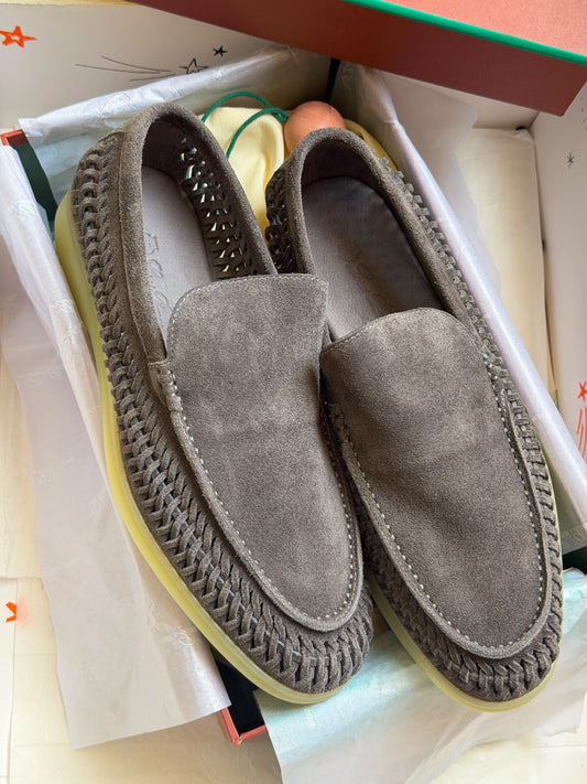 Loro Piana Woven-Edge Loafers - Grey