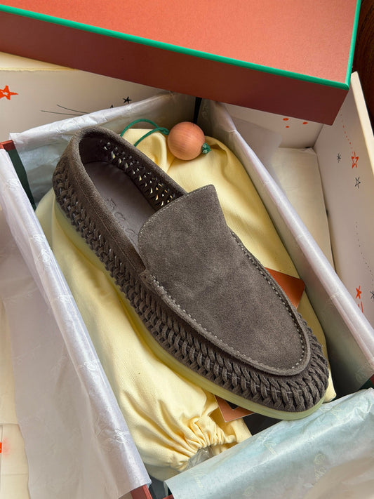 Loro Piana Woven-Edge Loafers - Grey