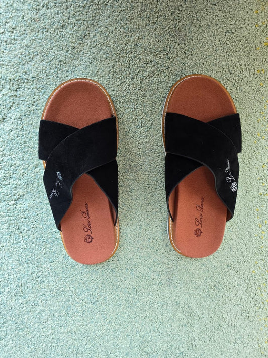 Loro Piana Slippers Cross-Strap - Black