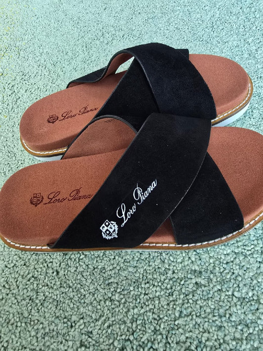 Loro Piana Slippers Cross-Strap - Black
