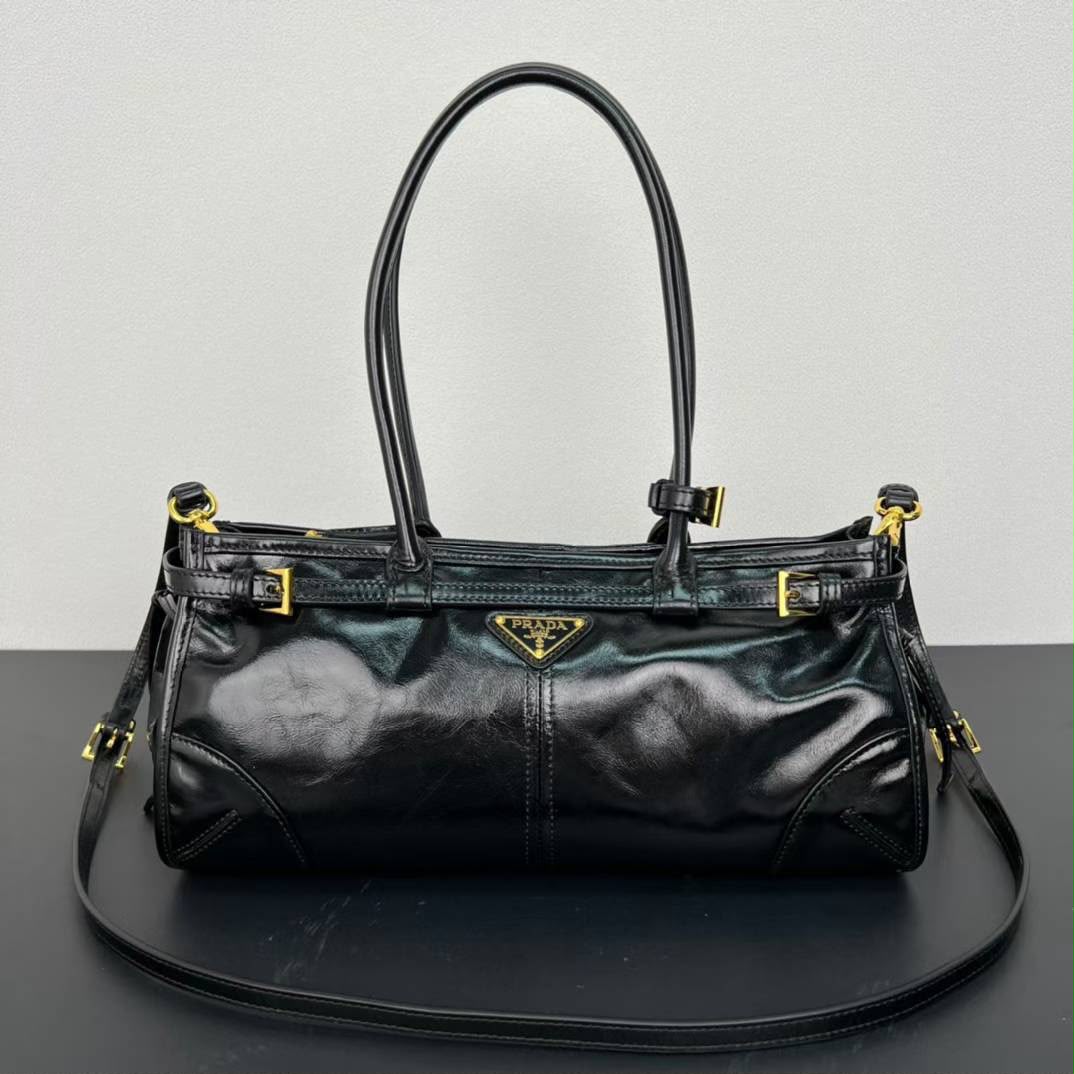 Prada Belted Tote Bag - Black