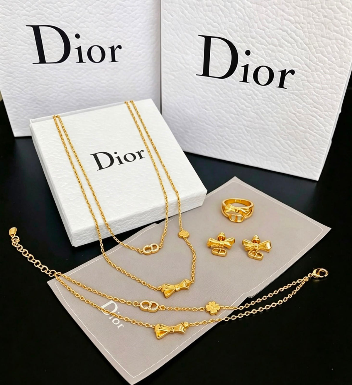 Dior Bow Jewelry Set - Gold