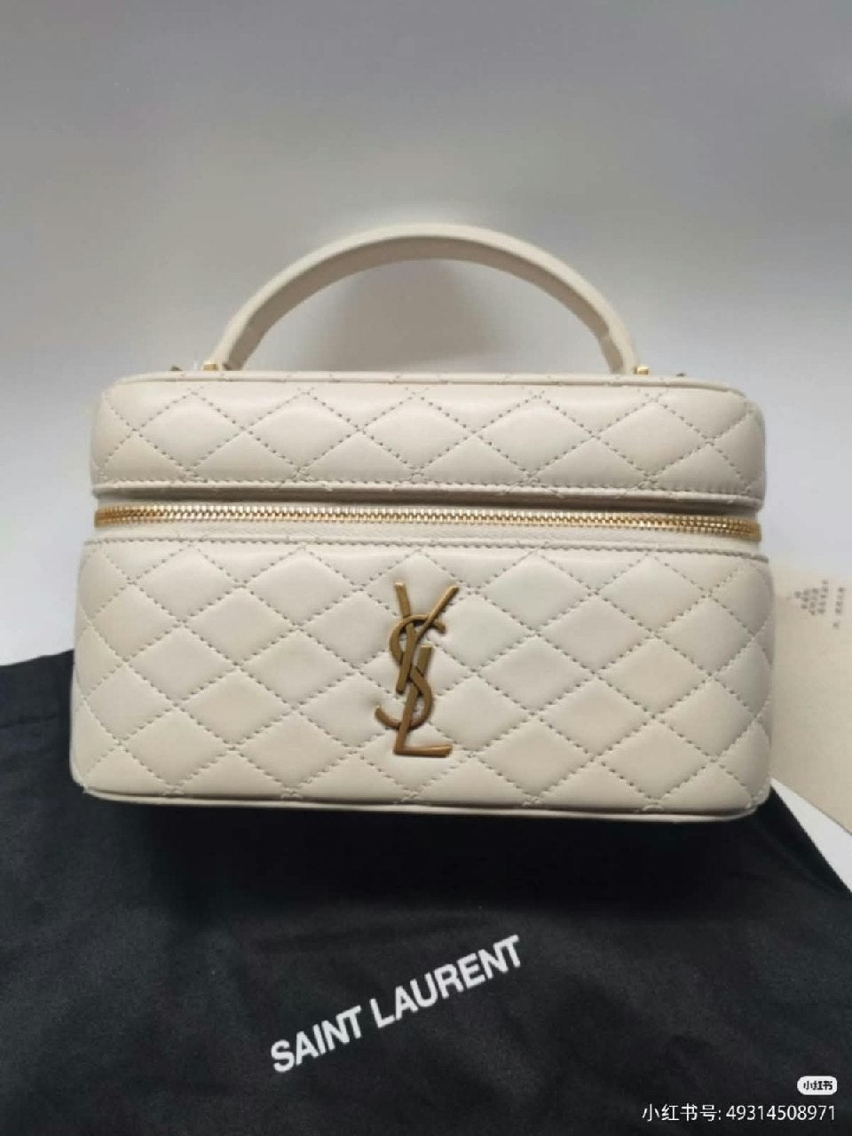 Saint Laurent Quilted Vanity Handbag - White