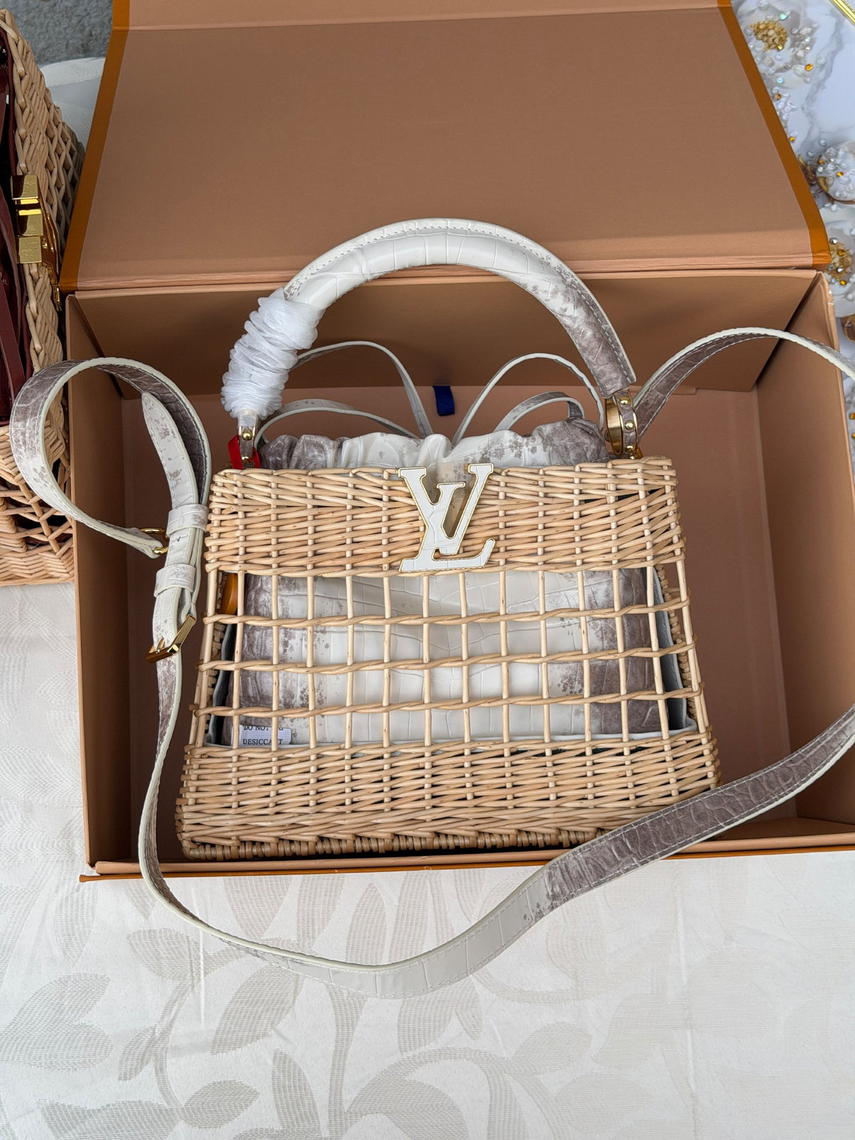 Louis Vuitton Handbag Woven Basket - White Embossed