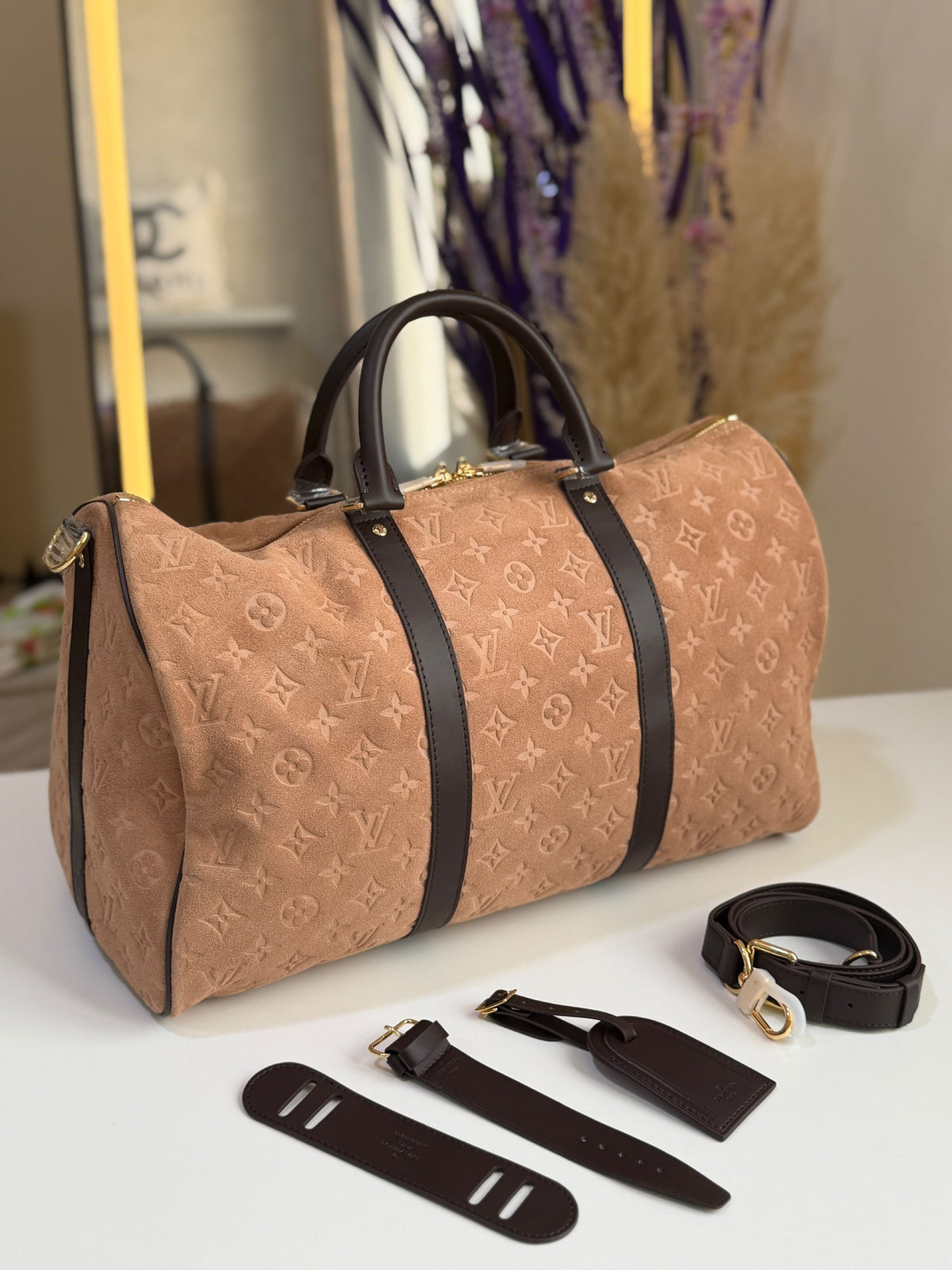 Louis Vuitton Monogram Keepall Handbag - Beige Monogram Embossed