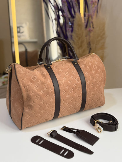 Louis Vuitton Monogram Keepall Handbag - Beige Monogram Embossed