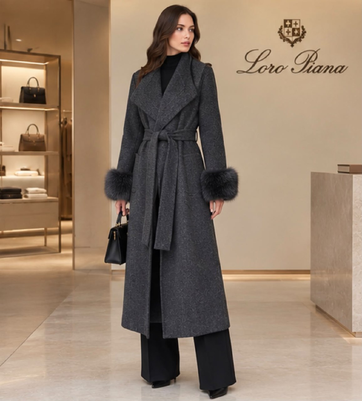Loro Piana Belted Wrap Coat - Dark Grey