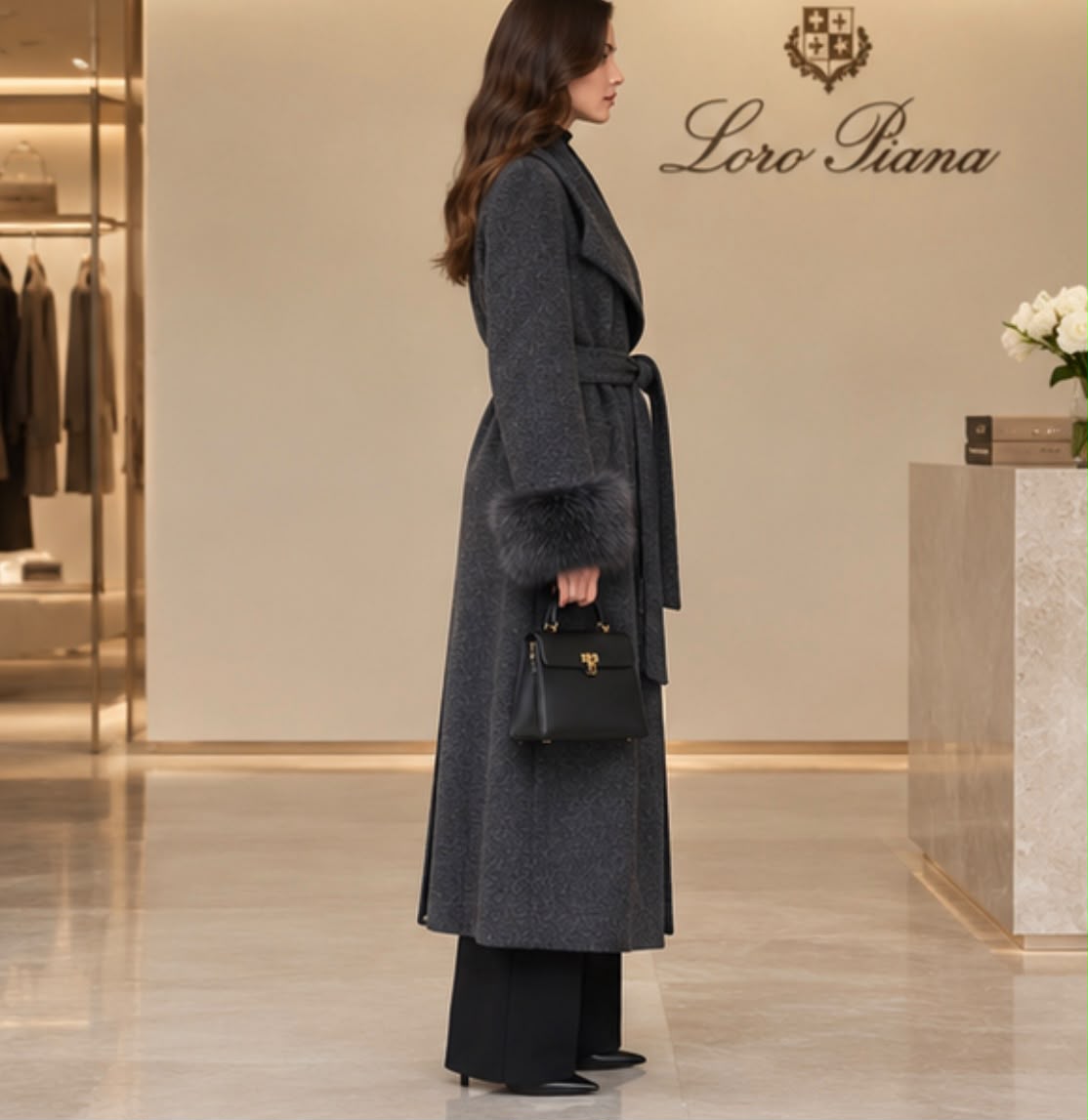Loro Piana Belted Wrap Coat - Dark Grey