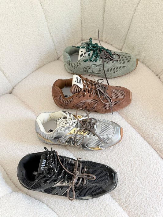 Miu Miu New Balance Sneakers - Green, Brown, Silver & Gold, Black