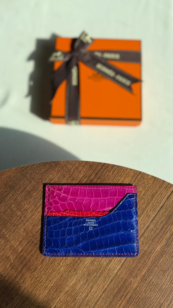 Hermès Card Holder - Blue Embossed