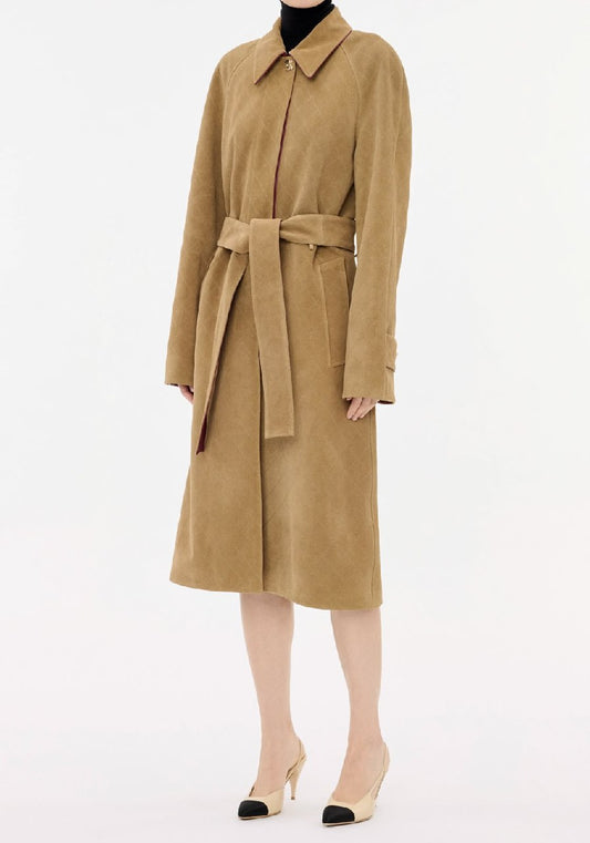 Chanel Suede Belted Coat - Beige