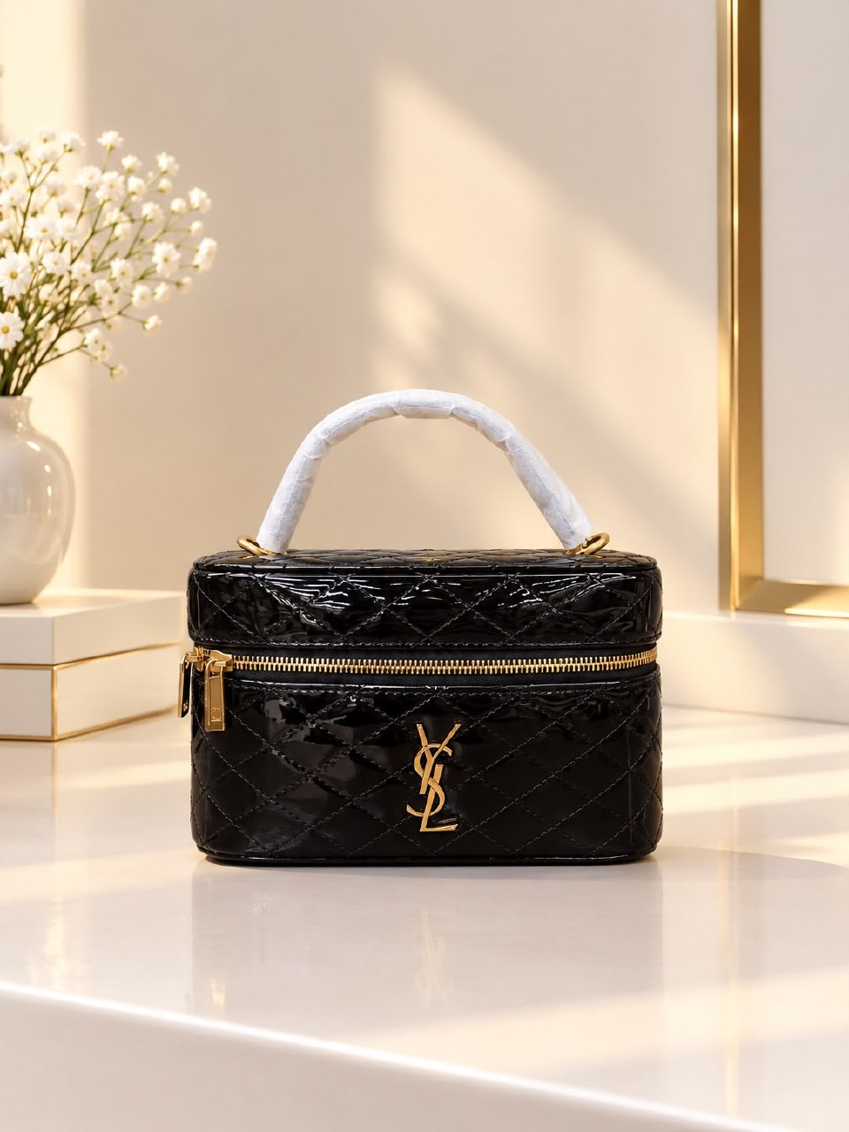 YSL Quilted Makeup Bag - Black