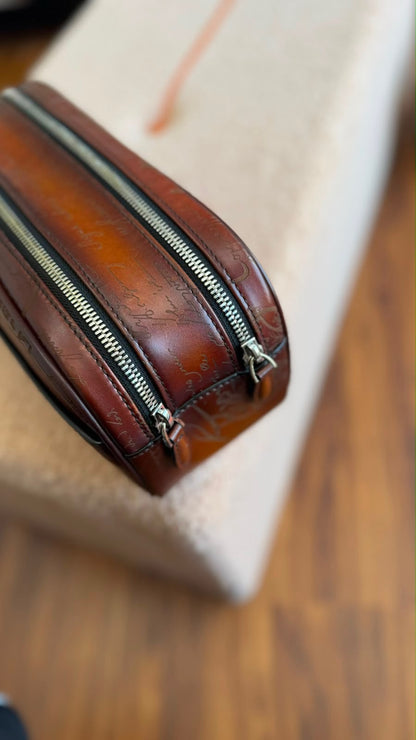 Berluti Double-Zip Clutch - Brown Embossed
