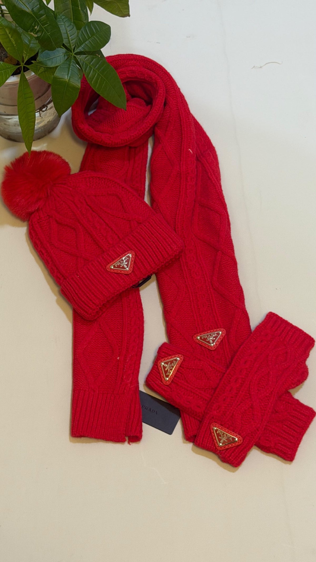 Prada Scarf & Beanie - Red