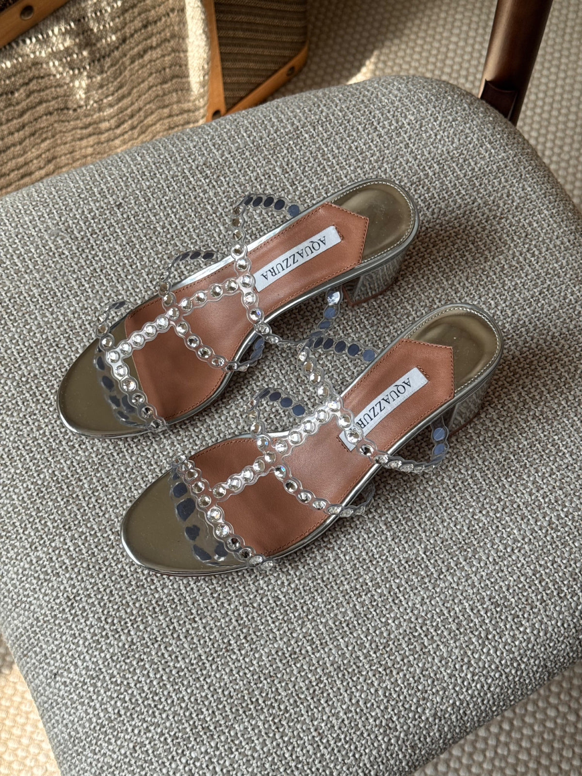Aquazzura Crystal Strap Heels - Brown