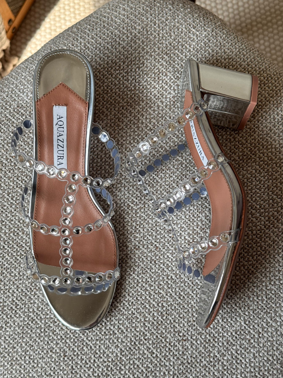 Aquazzura Crystal Strap Heels - Brown