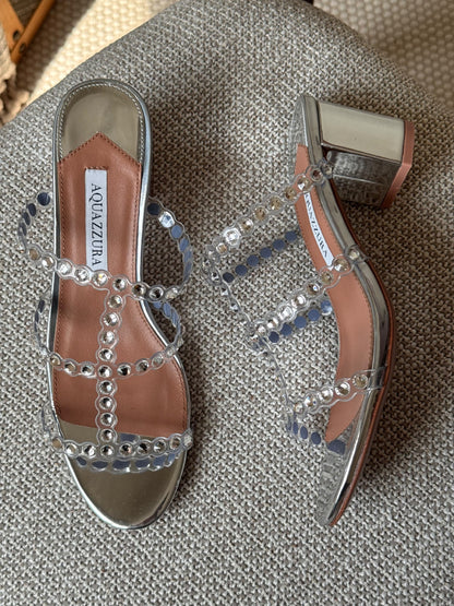 Aquazzura Crystal Strap Heels - Brown