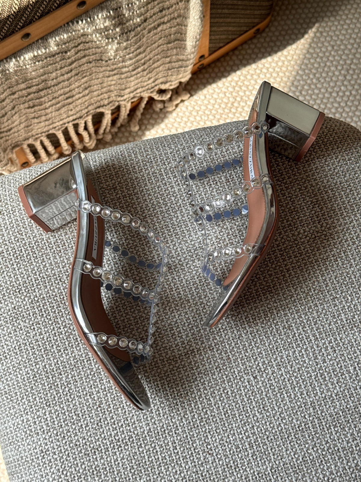 Aquazzura Crystal Strap Heels - Brown