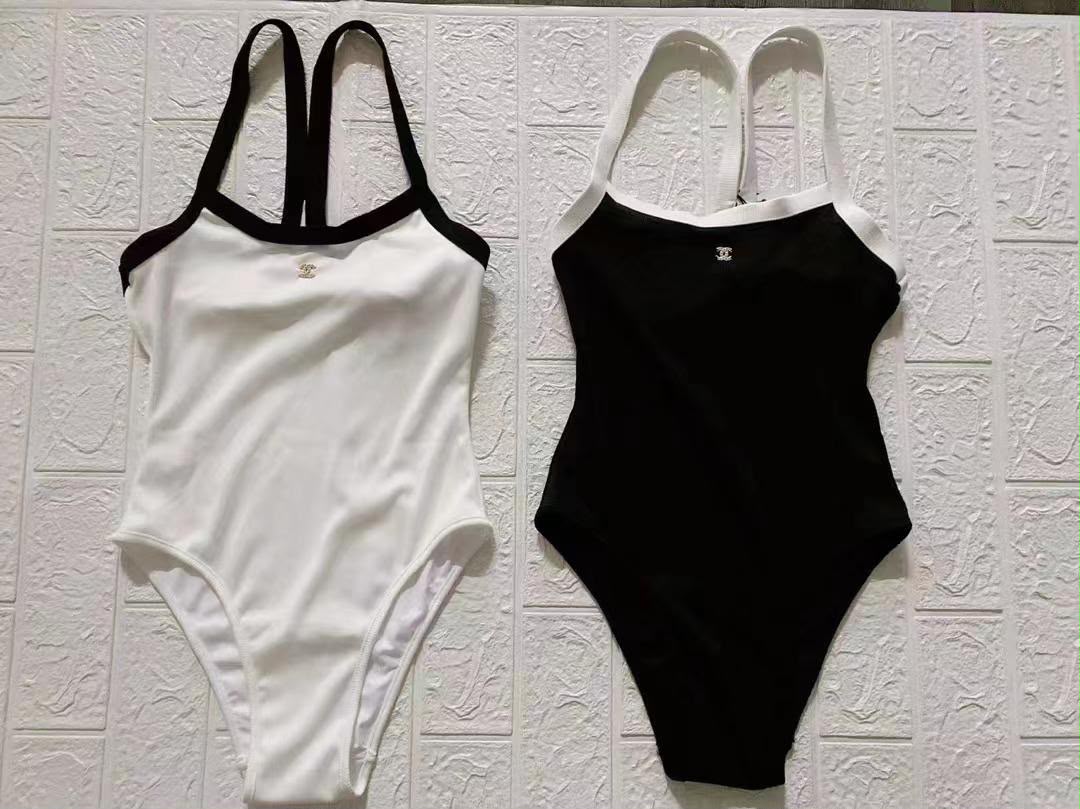 Chanel Square-Neck Swimsuit - Black, White