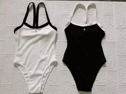 Chanel Square-Neck Swimsuit - Black, White