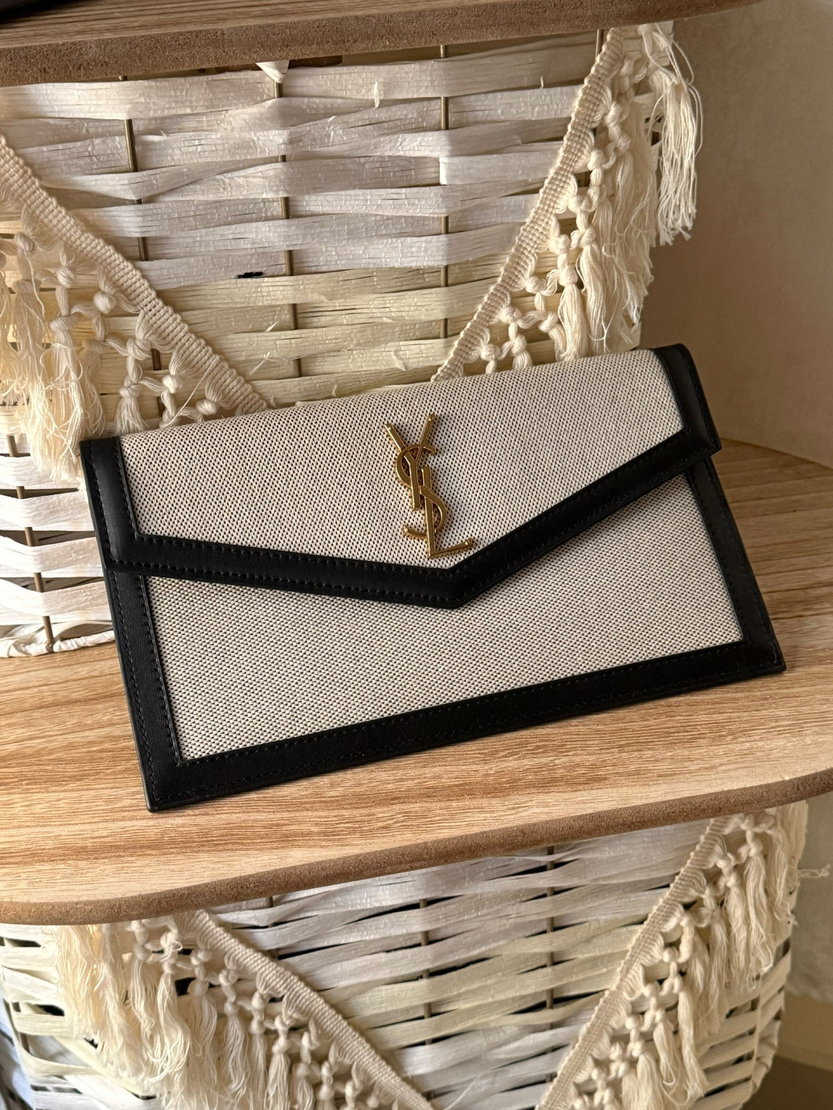 YSL Bordered Clutch - White