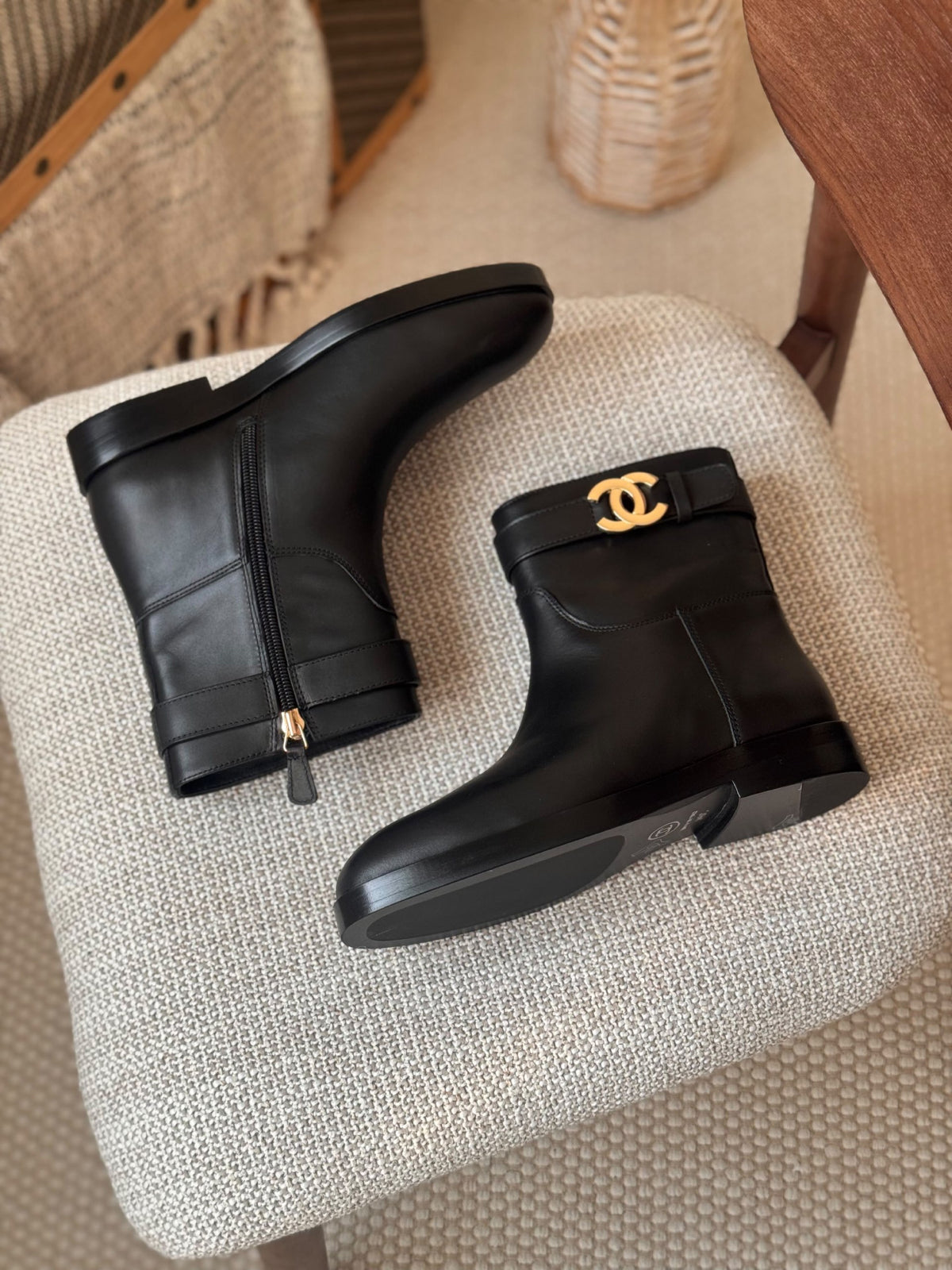 Chanel Strap Detail Boots - Black
