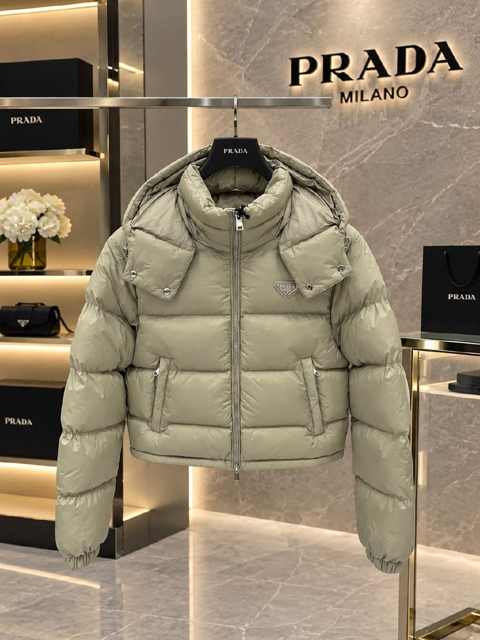 Prada Puffer Jacket - Beige