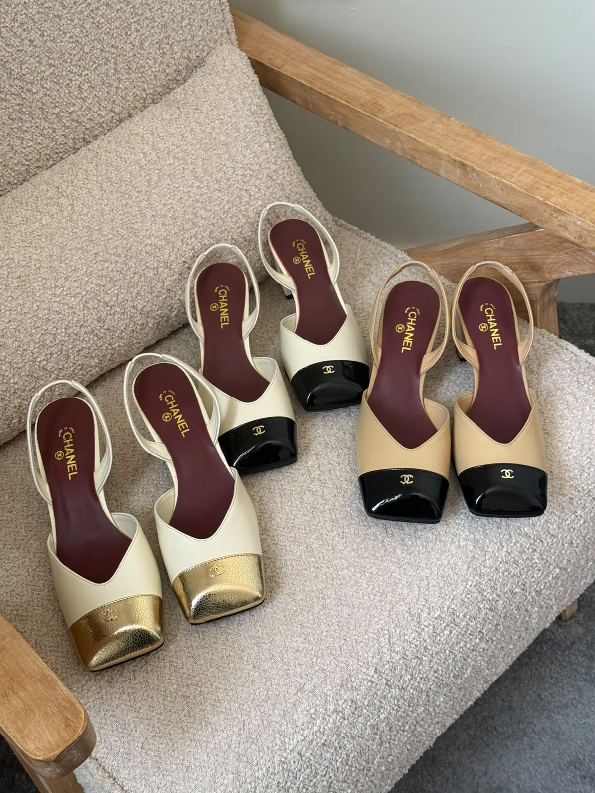 Chanel Heels - White, White & Black, Beige & Black, Gold, Black, Beige