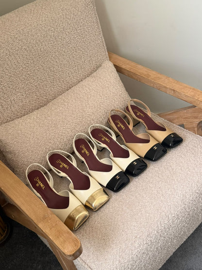 Chanel Heels - White, White & Black, Beige & Black, Gold, Black, Beige