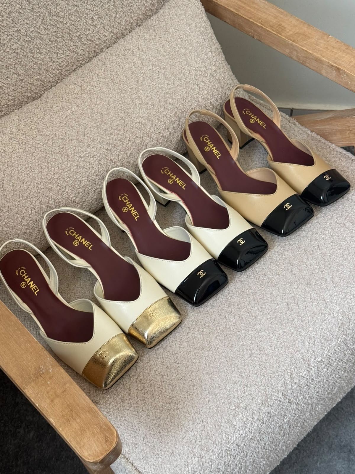 Chanel Heels - White, White & Black, Beige & Black, Gold, Black, Beige