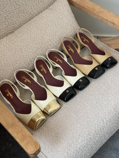 Chanel Heels - White, White & Black, Beige & Black, Gold, Black, Beige