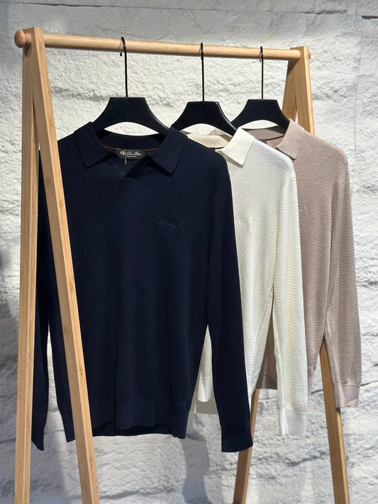 Loro Piana Polo Sweater - Navy, White, Beige