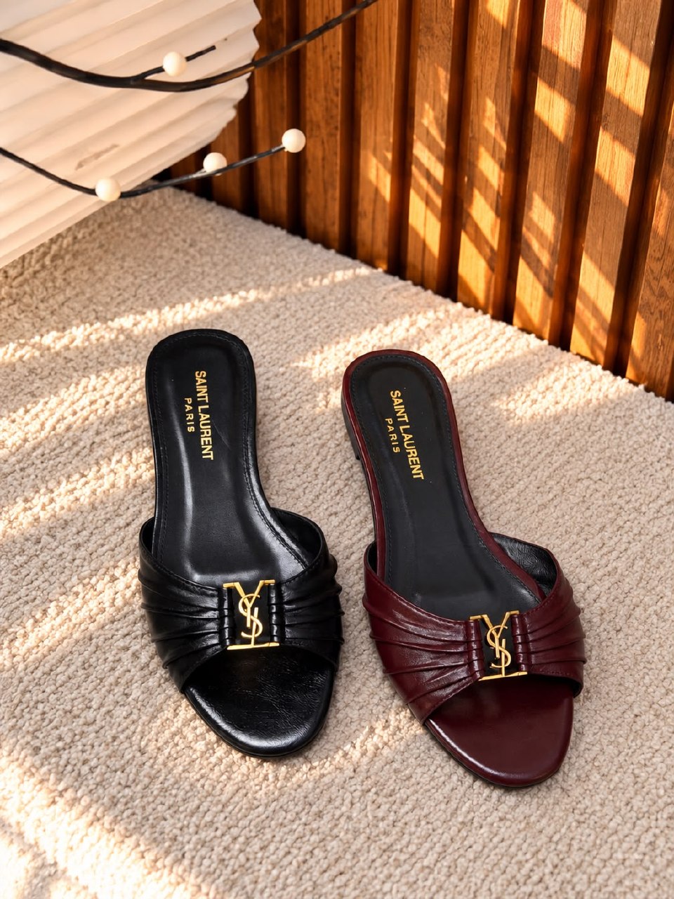 YSL Slippers - Burgundy, Black