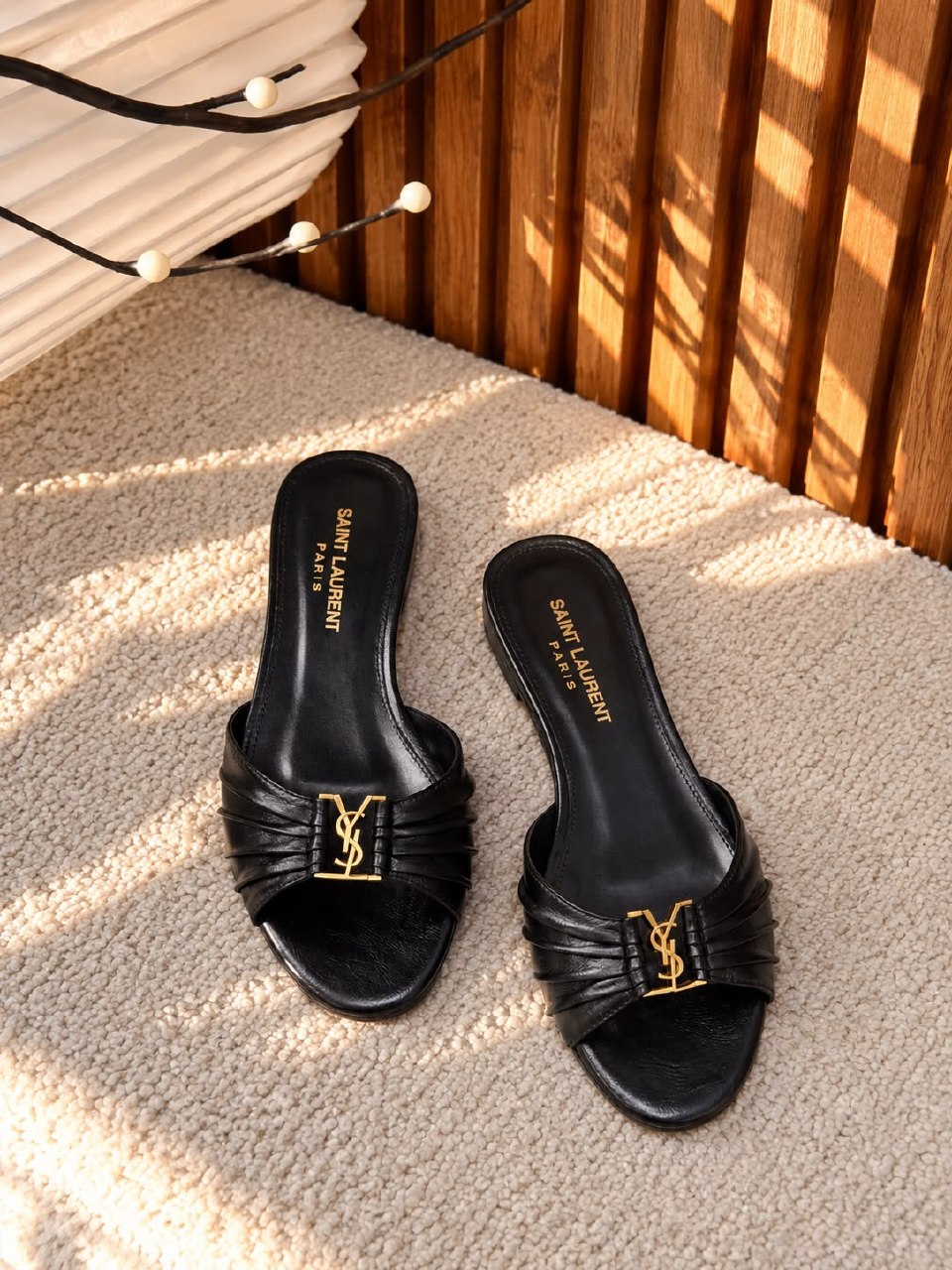 YSL Slippers - Burgundy, Black