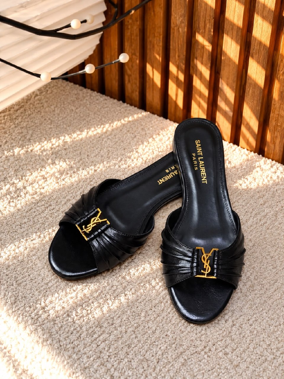 YSL Slippers - Burgundy, Black